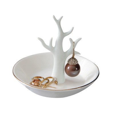 Home Decor Engagement Wedding Gifts Ceramic White Tree Ring Holder Dish