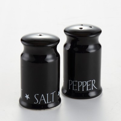 wholesale simple ceramic salt and pepper bottle with black glazed