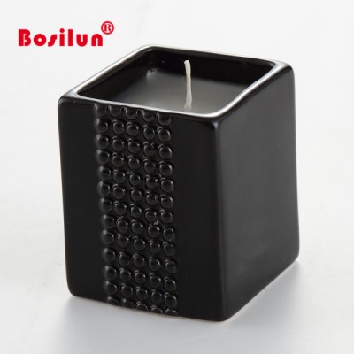 Square shape black glazed ceramic candle jars for home