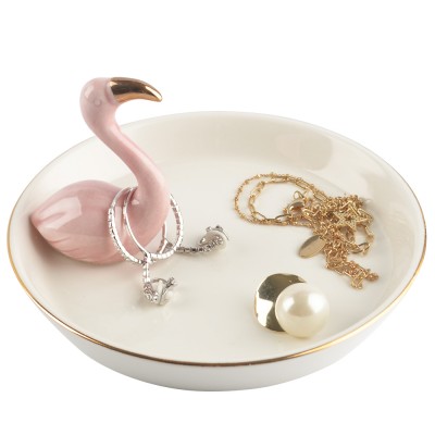 Wholesale Decorative Bracelet Trinket Dish Ceramic Flamingos Jewelry Ring Holder